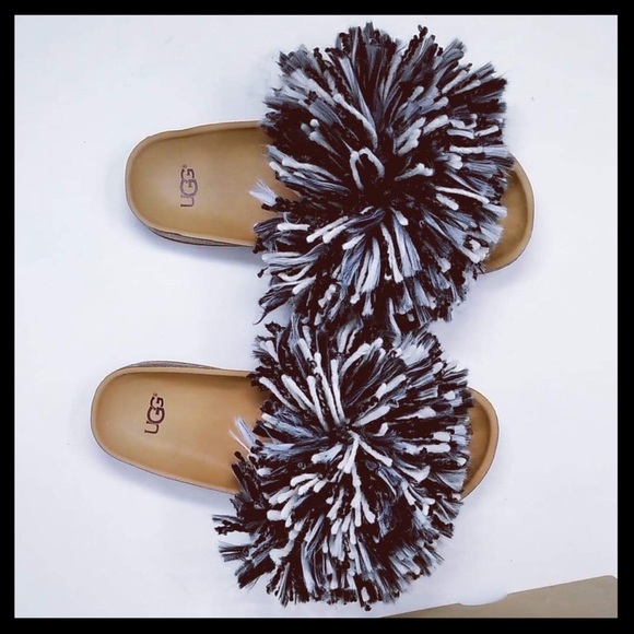 UGG Cindy Open Back Slip On Sandals Black & White - Picture 2 of 7